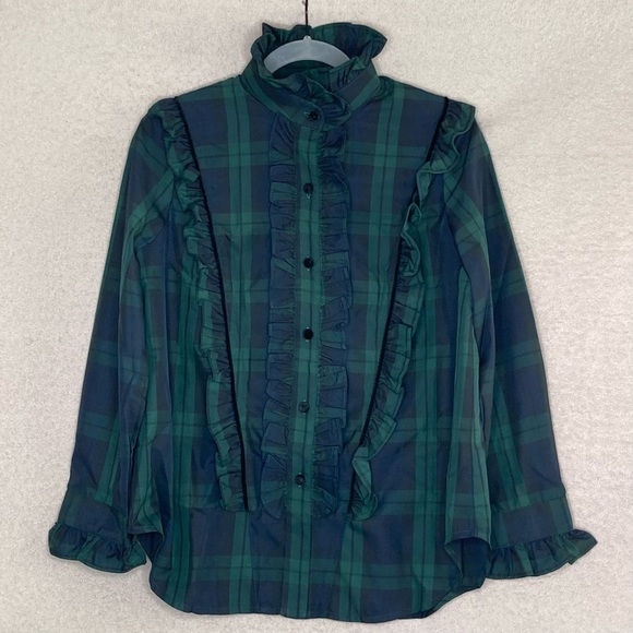 Tuckernuck Ruffle Reagan Button Down Shirt Blouse-Women’s M & L-Green/Black-NEW - Picture 5 of 15